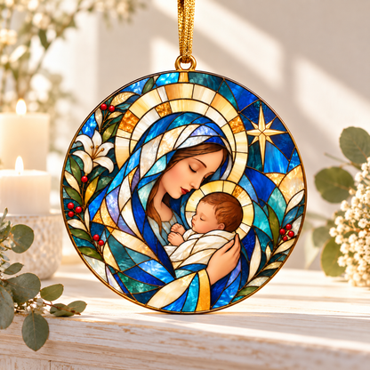 Stained Glass Virgin Mary & Baby Jesus Ornament