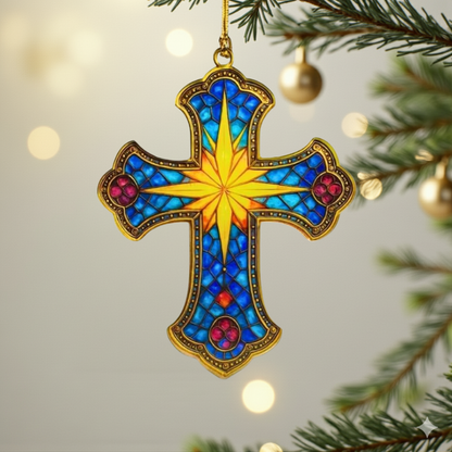 Bethlehem Star Stained Glass Cross Ornament