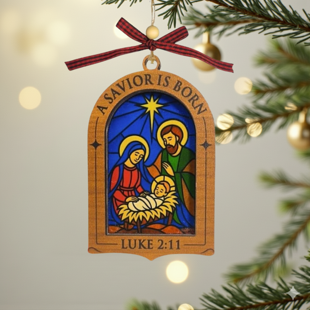 Luke 2:11 Stained Glass Nativity Ornament