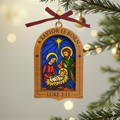 Luke 2:11 Stained Glass Nativity Ornament