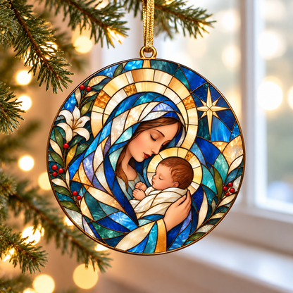 Stained Glass Virgin Mary & Baby Jesus Ornament