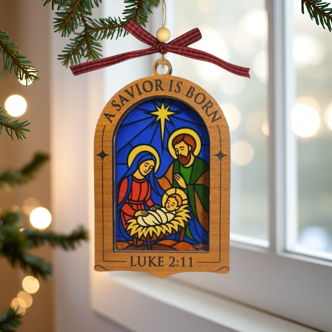 Luke 2:11 Stained Glass Nativity Ornament