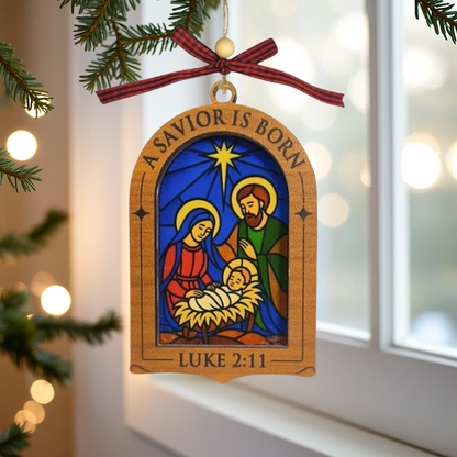 Luke 2:11 Stained Glass Nativity Ornament