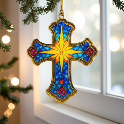 Bethlehem Star Stained Glass Cross Ornament