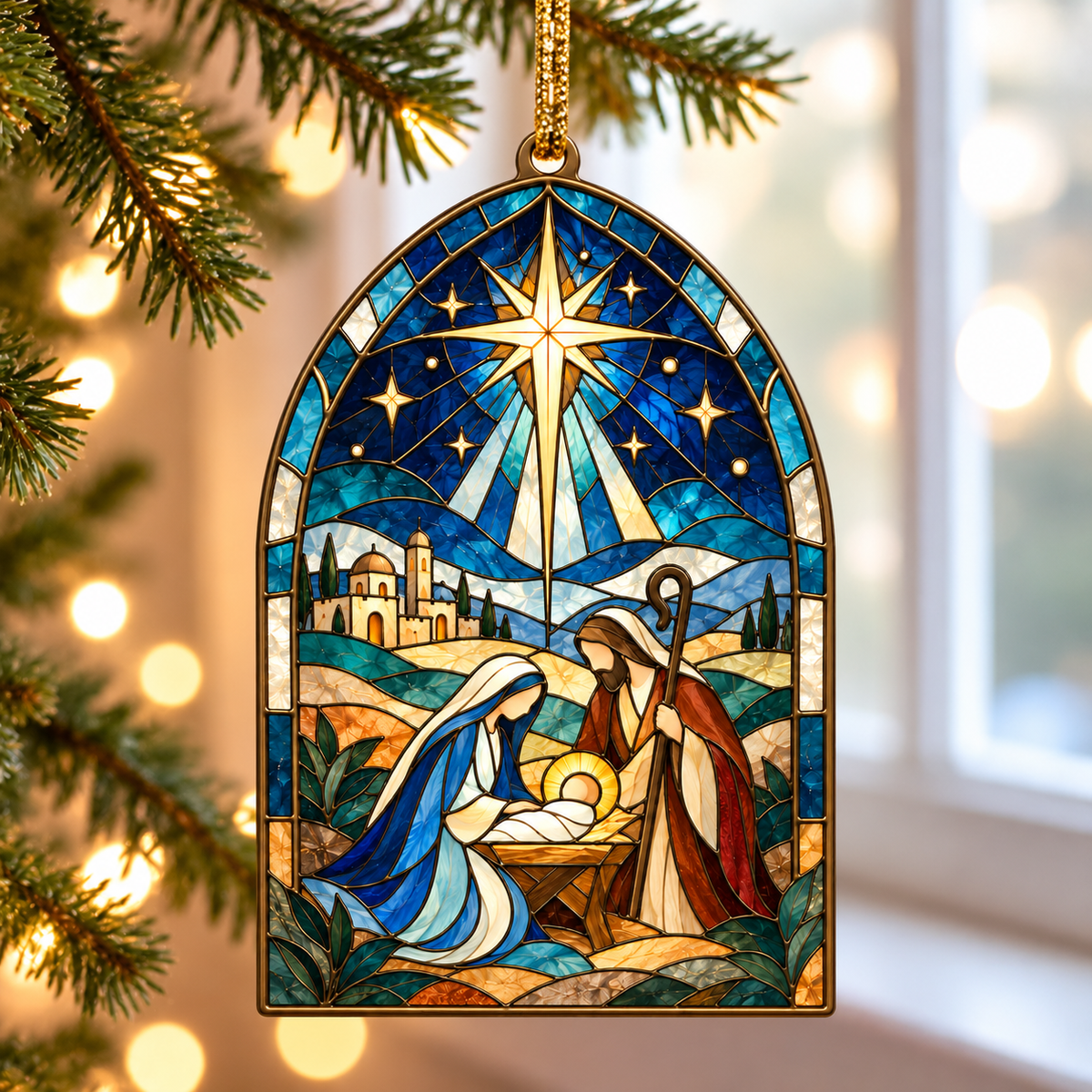 Stained Glass Cathedral Nativity Ornament