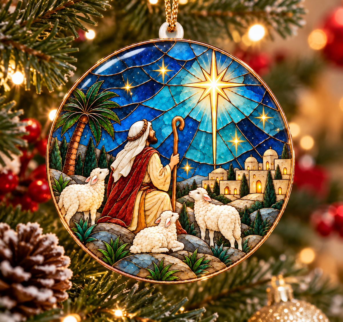 Shepherd & Sheep Bethlehem Christmas Ornament