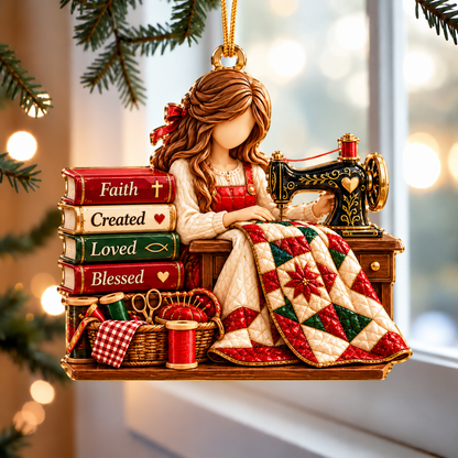 Christian Quilter Christmas Ornament – Stitched with Love, Guided by Faith