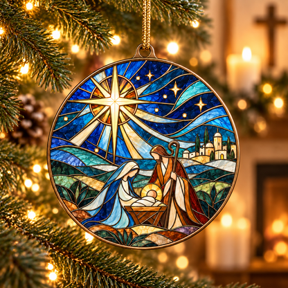 Stained Glass Nativity Scene Tree Ornament