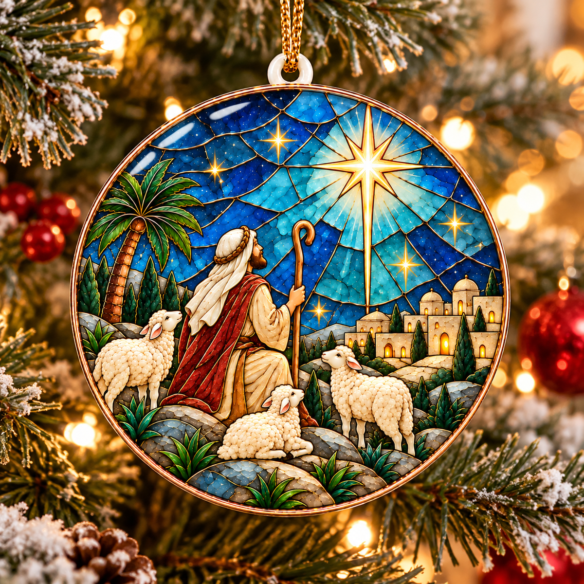 Shepherd & Sheep Bethlehem Christmas Ornament