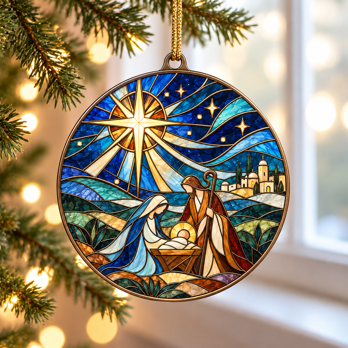 Stained Glass Nativity Scene Tree Ornament