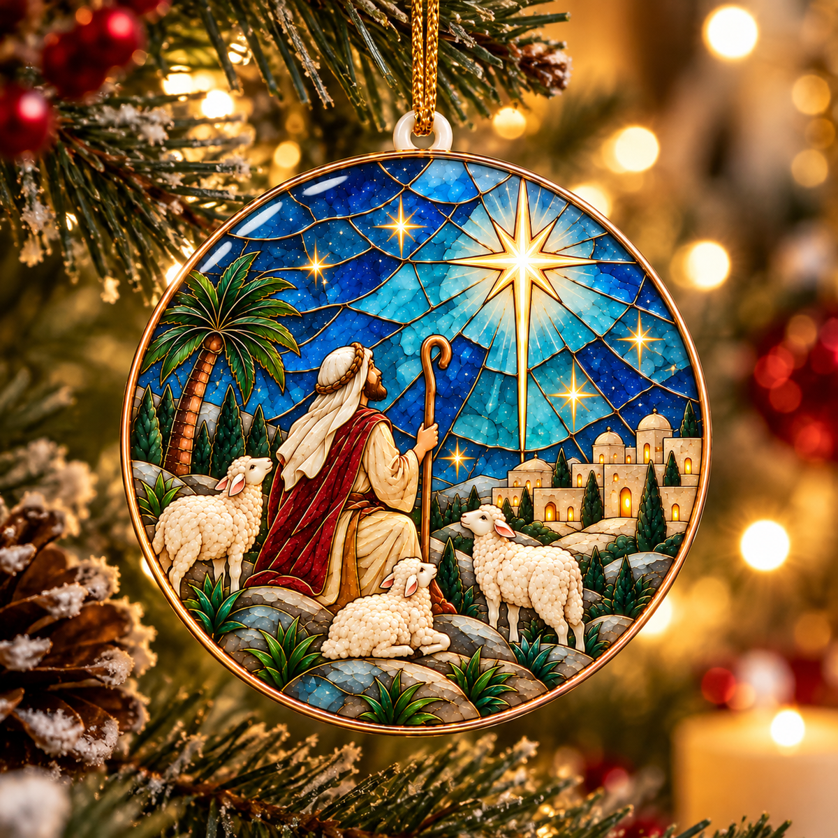 Shepherd & Sheep Bethlehem Christmas Ornament
