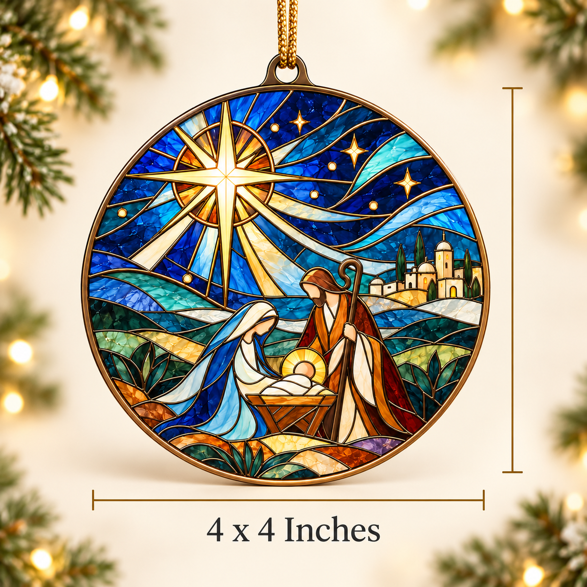 Stained Glass Nativity Scene Tree Ornament