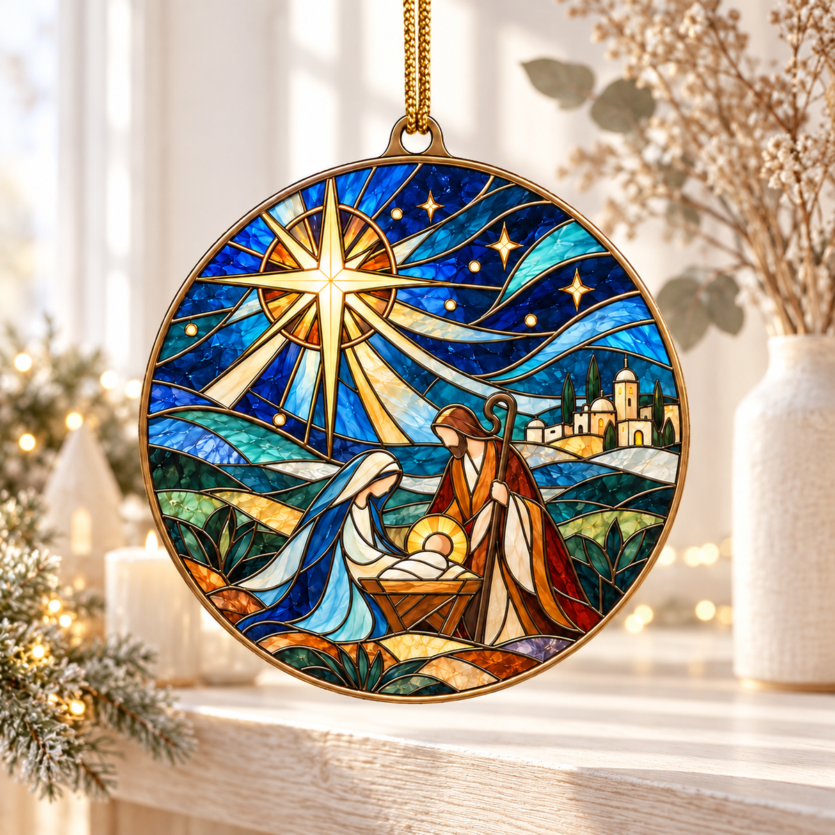 Stained Glass Nativity Scene Tree Ornament