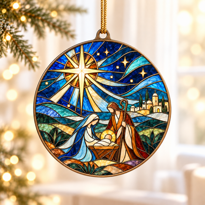 Stained Glass Nativity Scene Tree Ornament