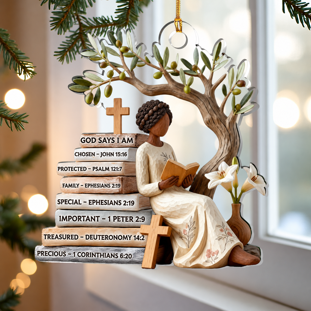 Black Woman Under Olive Tree Christian Ornament