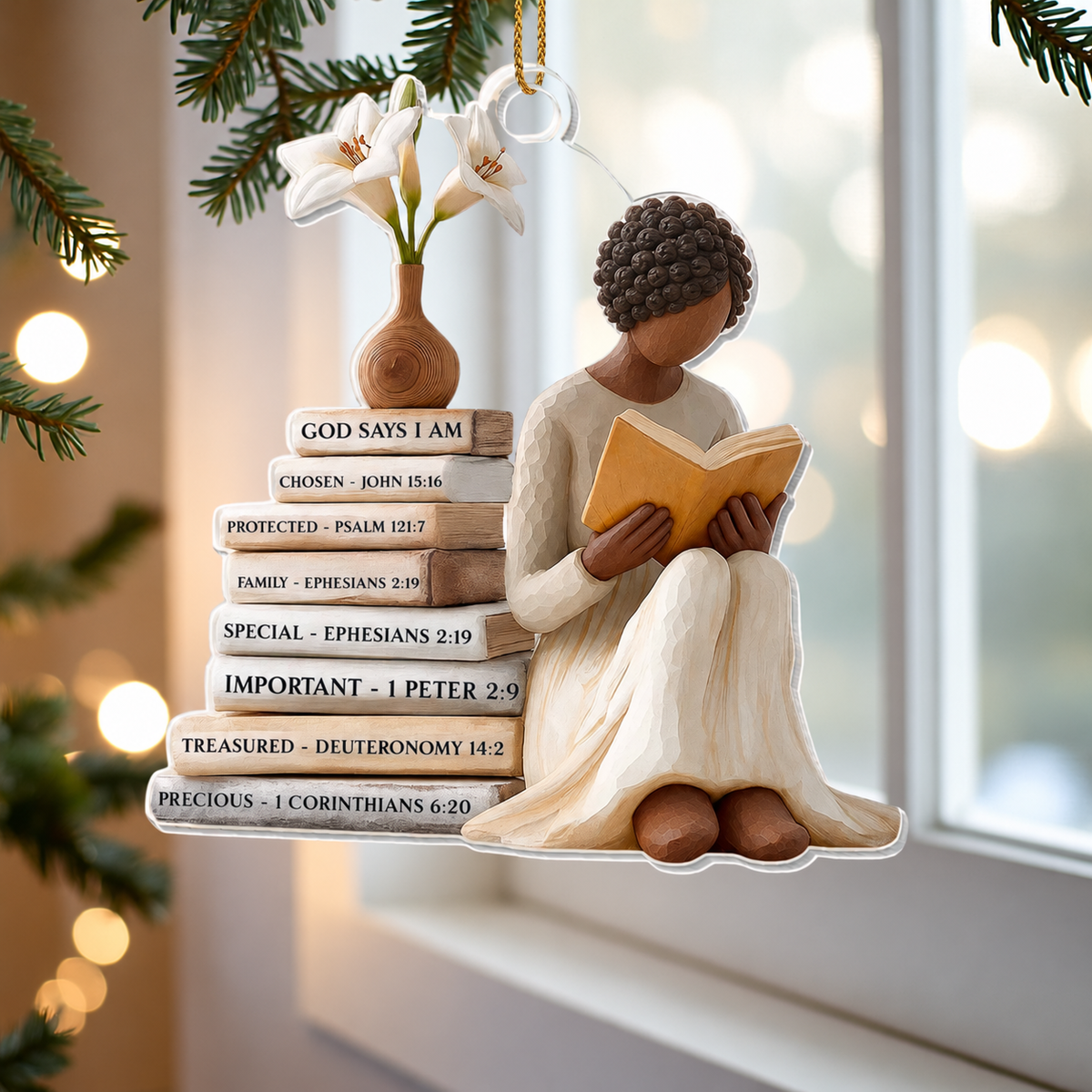 Black Girl Bible Reader Christmas Ornament
