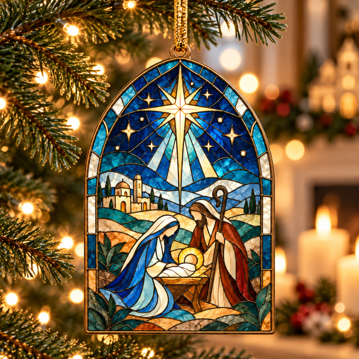 Stained Glass Cathedral Nativity Ornament