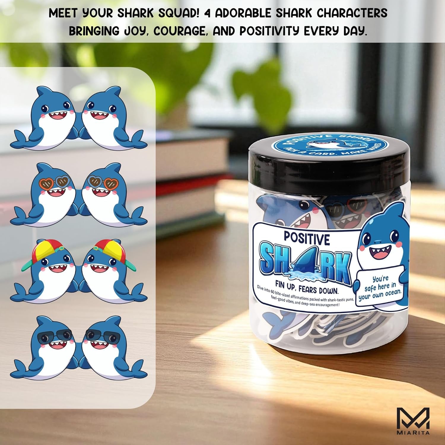Positive Shark Jar, 60 Emotional Support Shark Cards, Get Well Soon Gifts for Men, Shark Stuffed Animal Decorations and Stuff, Encouragement Sea Animals Present with Comfort Support Message