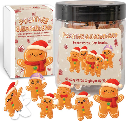 Positive Gingerbread Jar – 60 Funny Emotional Support Gingerbread, Christmas Gifts for Teens, Women, Men, Coworkers, Teachers, Sisters, Friends – Christmas Stocking Stuffer for Teen Girls, Boys
