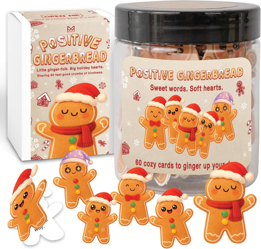 Positive Gingerbread Jar – 60 Funny Emotional Support Gingerbread, Christmas Gifts for Teens, Women, Men, Coworkers, Teachers, Sisters, Friends – Christmas Stocking Stuffer for Teen Girls, Boys