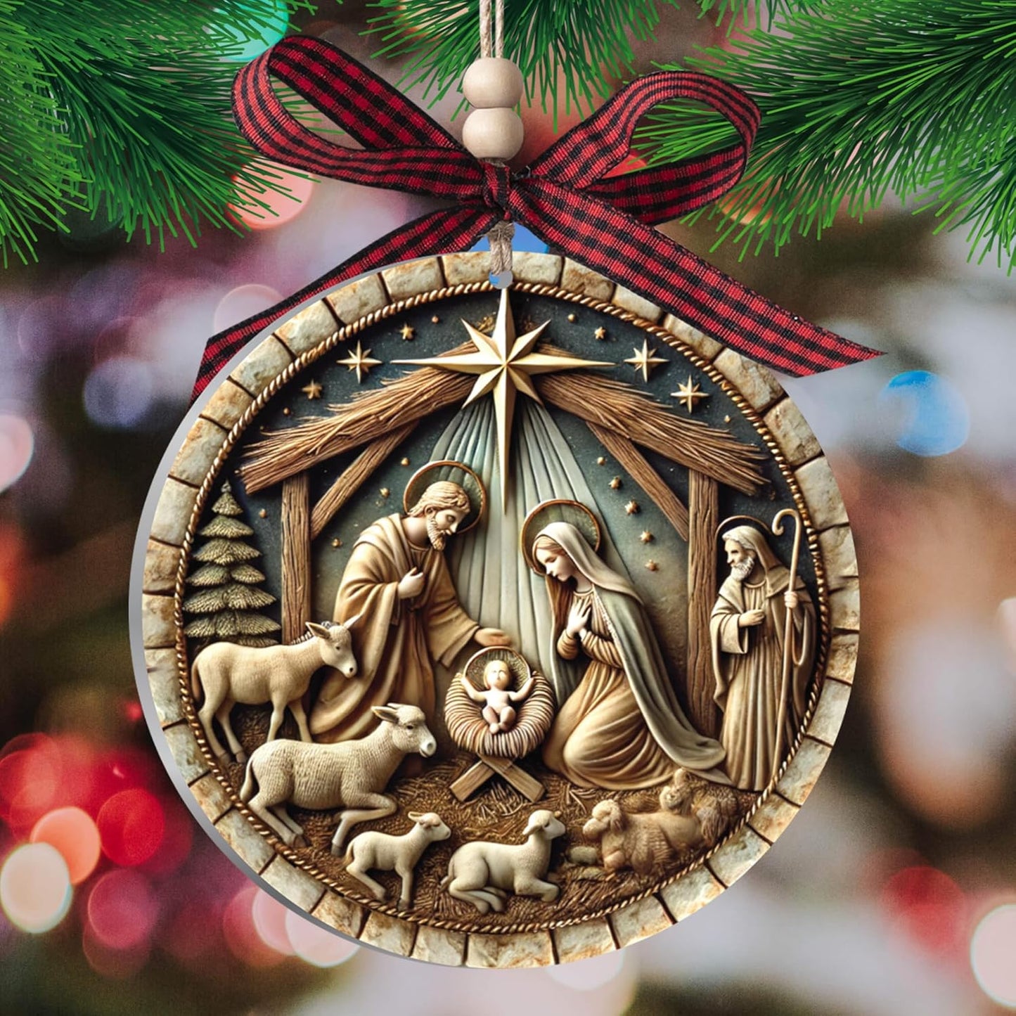 Nativity Ornaments - Religious Christian Christmas Tree Decorations, 3.5 Inch Acrylic Elegant Nativity Christmas Ornaments for Holiday Decor, Perfect Christian Ornaments for Christmas Tree (Style 1)