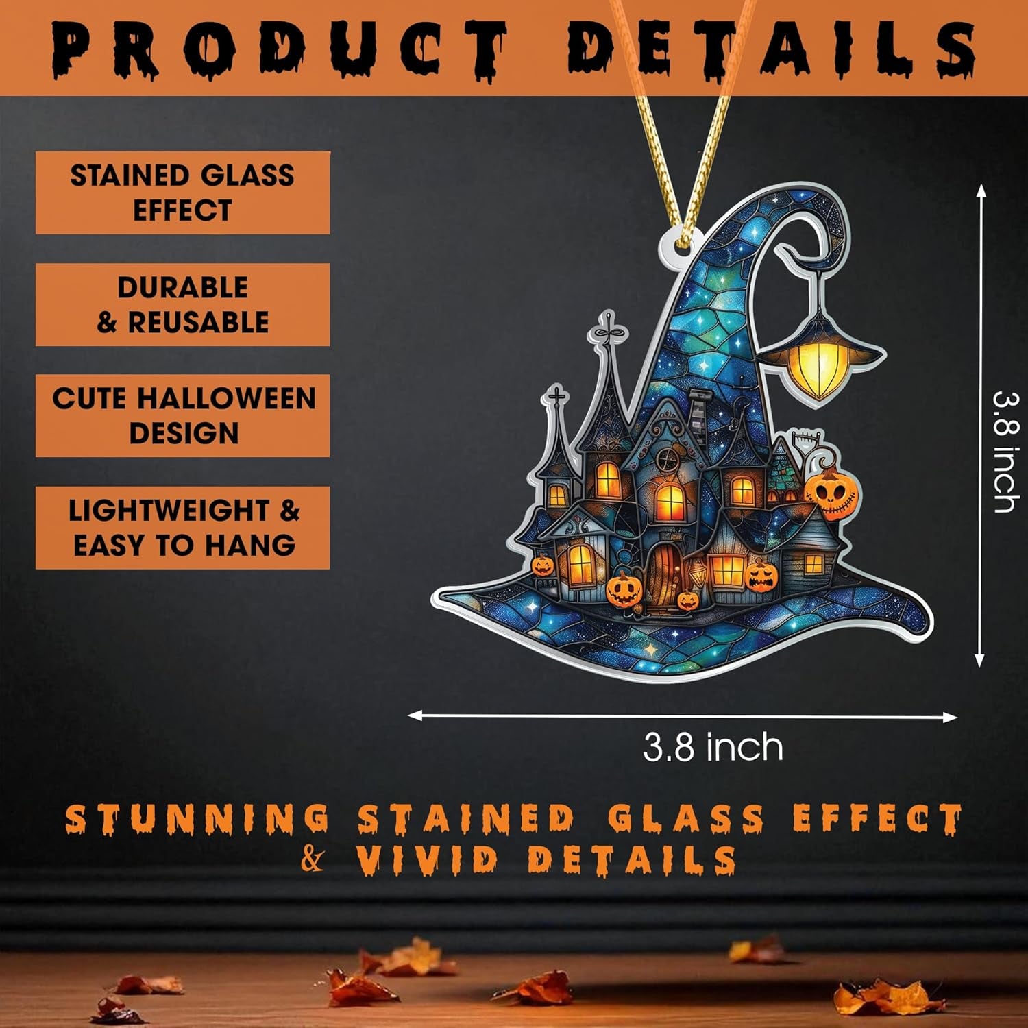 Witch Hats Ornament, Halloween Stained Glass Acrylic Ornaments, Halloween Party Supplies Indoor Outdoor Accessories, for Women, Basket Stuffers for Adults