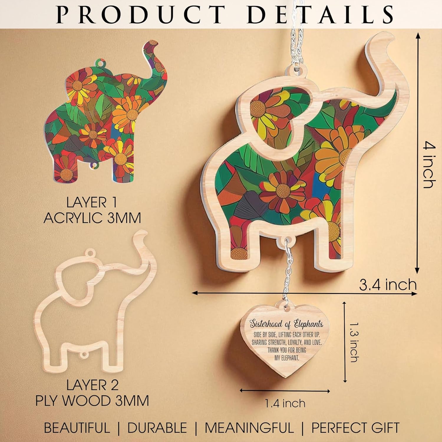 Elephant Ornaments for Sisterhood Friendship – Elephant Christmas Ornament, Sisterhood Gifts for Women, Friendship Ornaments for Women Friends, Elephants Suncatcher