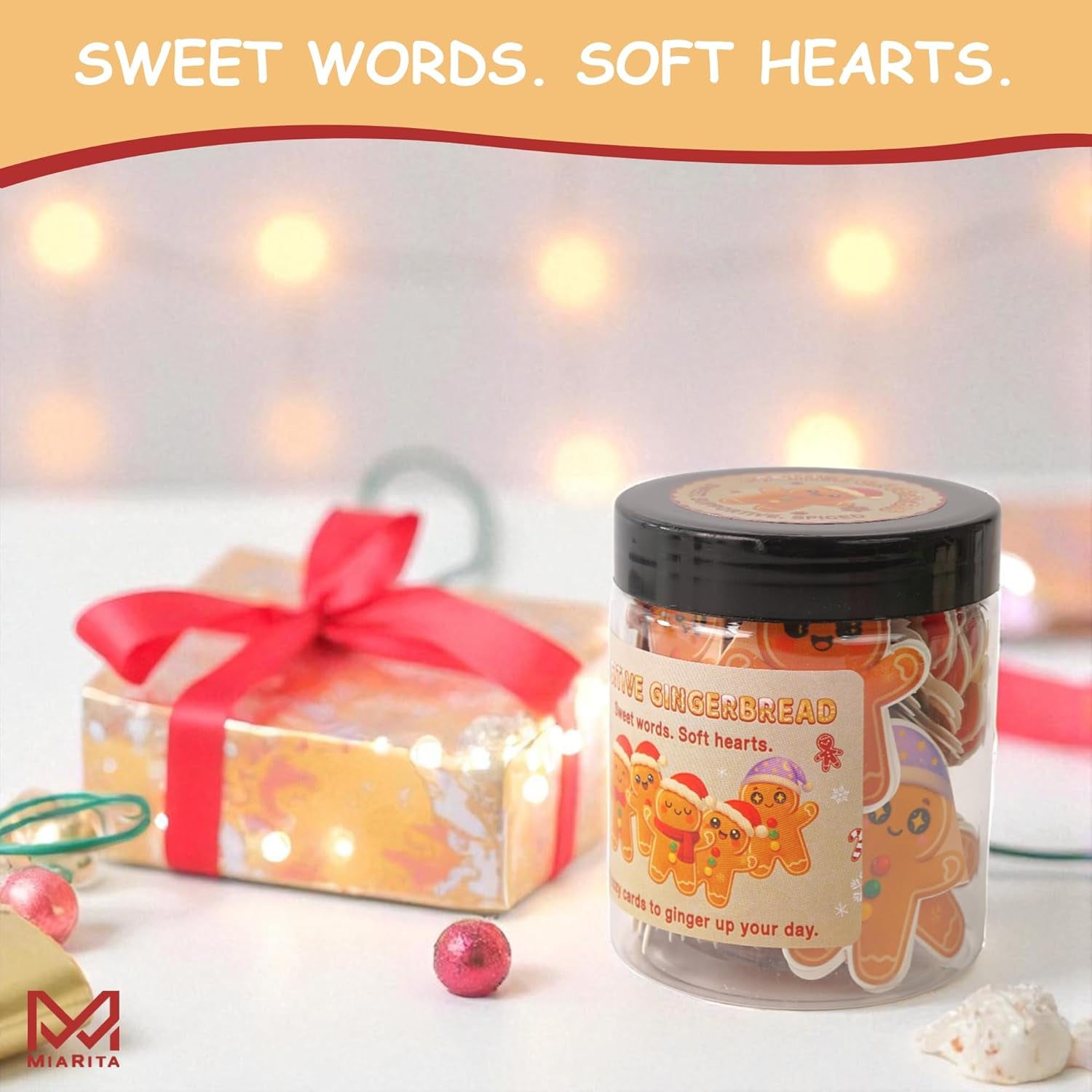 Positive Gingerbread Jar – 60 Funny Emotional Support Gingerbread, Christmas Gifts for Teens, Women, Men, Coworkers, Teachers, Sisters, Friends – Christmas Stocking Stuffer for Teen Girls, Boys