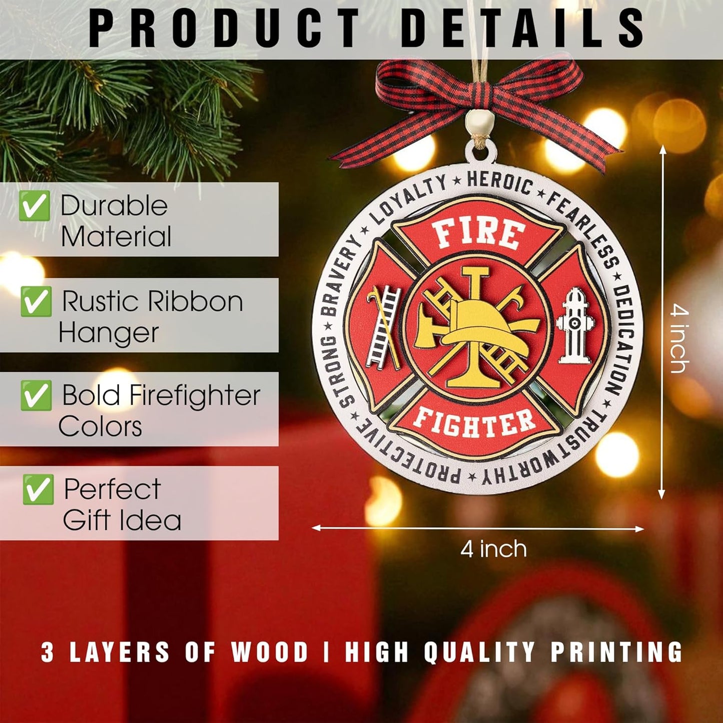 Firefighter Ornament 2025 – Fire Truck Ornaments, Firefighter Christmas Ornament, Fireman Santa, Personalized Firefighter Ornament, for Firefighters