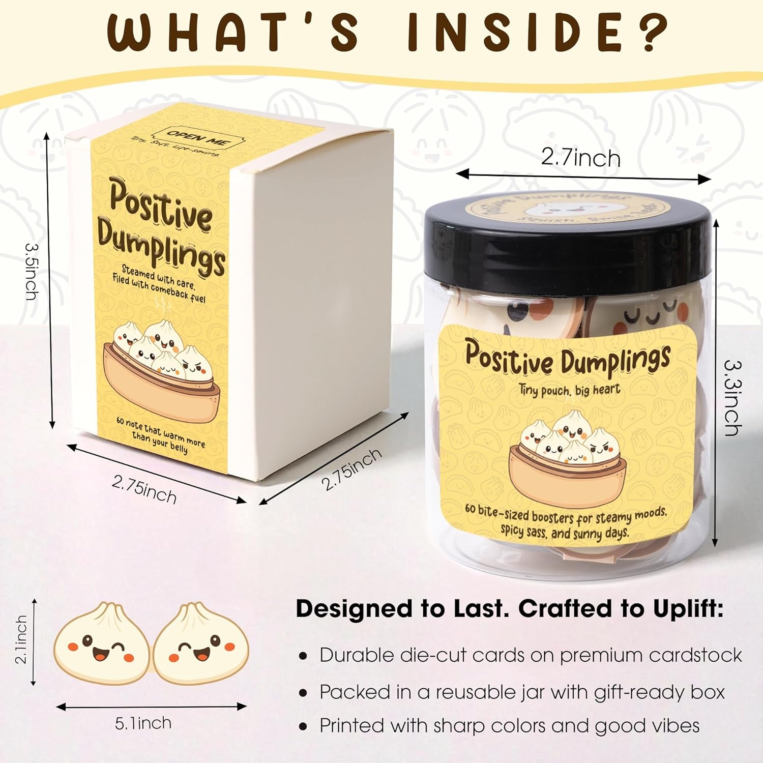 Positive Dumpling Jar – 60 Funny Emotional Support Dumplings Notes, Back to School Gifts for Students & Teachers, White Elephant Gifts, Funny Gift for Women, Teens, Tweens, Coworkers