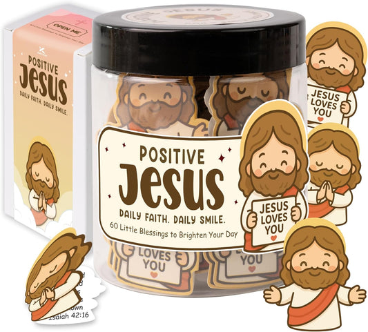 Emotional Support Jesus Jar – 60 Double-Sided Cards, Daily Encouragement & Scripture, Mini Jesus Blessings, Faith-Based Christian Gift for Kids & Women, Christmas Gift for Teen Girls