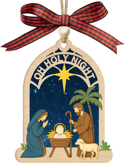 Nativity Christmas Ornament – Religious Holy Family Ornament with Bethlehem Star, Christian Christmas Tree Decoration, 3 Layered Style Ornament Gift for Christian Families