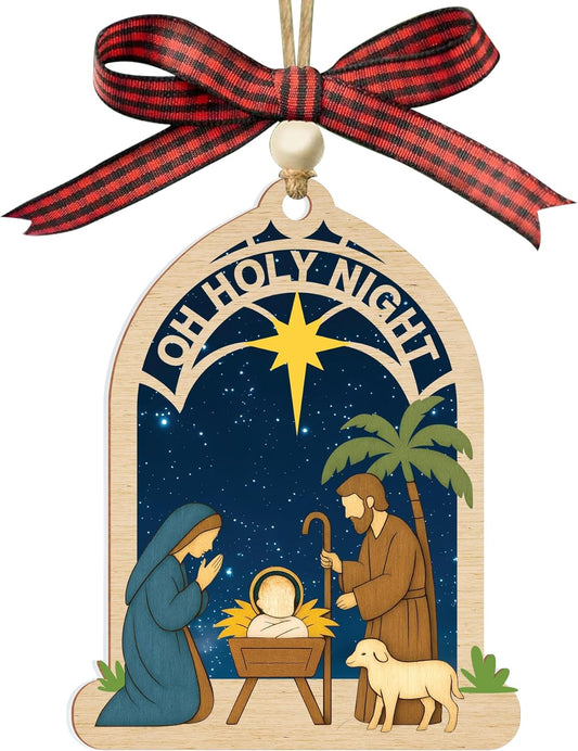 Nativity Christmas Ornament – Religious Holy Family Ornament with Bethlehem Star, Christian Christmas Tree Decoration, 3 Layered Style Ornament Gift for Christian Families