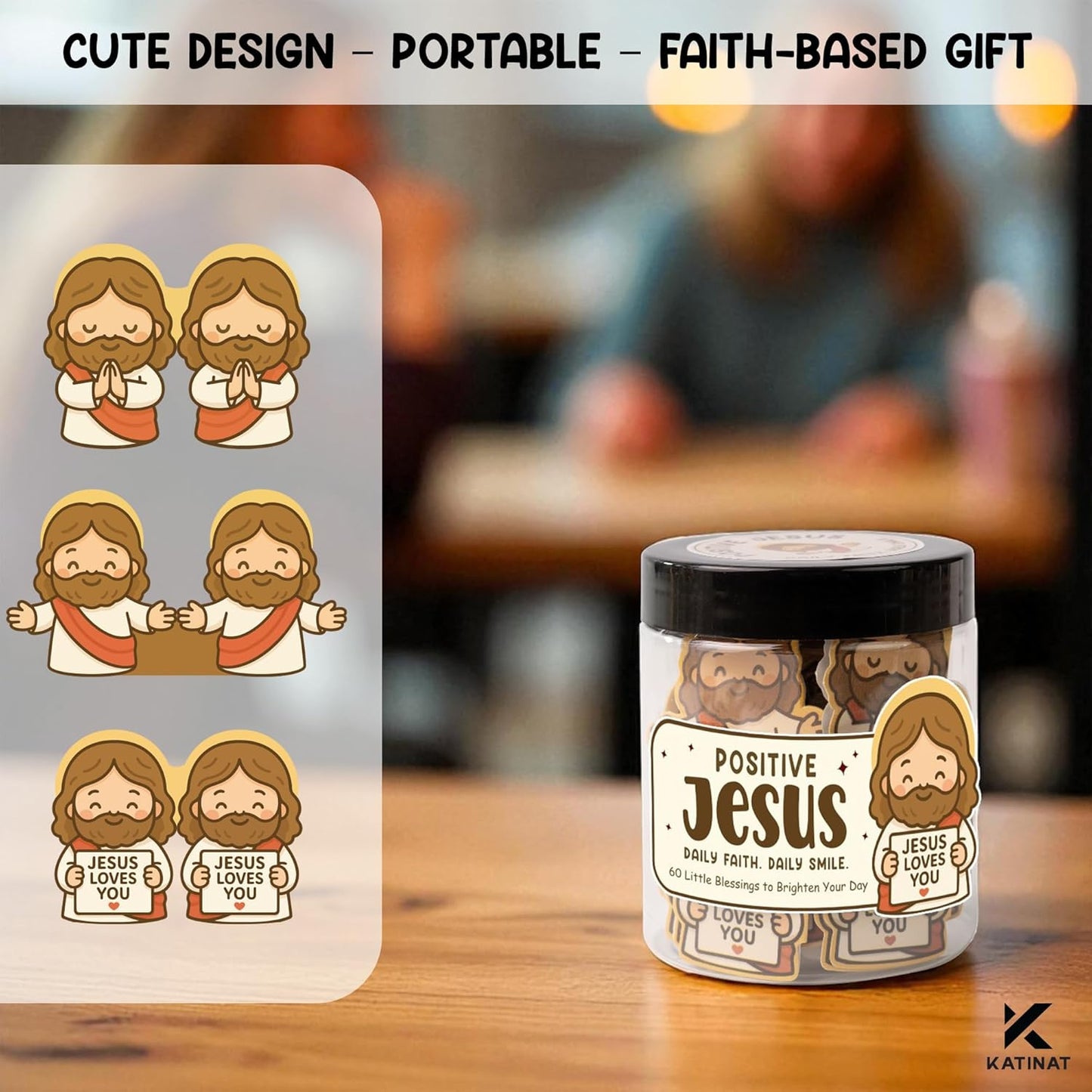 Emotional Support Jesus Jar – 60 Double-Sided Cards, Daily Encouragement & Scripture, Mini Jesus Blessings, Faith-Based Christian Gift for Kids & Women, Christmas Gift for Teen Girls