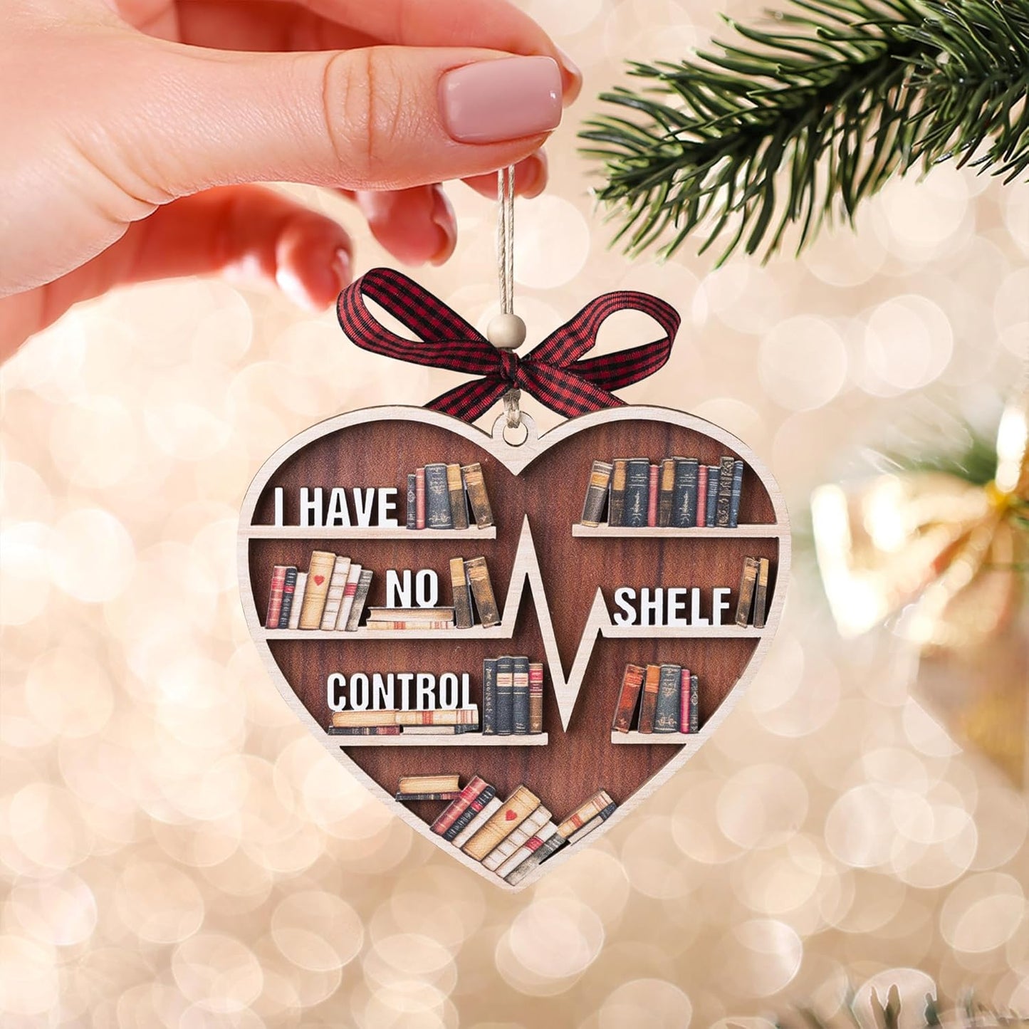 Book Ornament, 3D Wooden Book Ornaments for Christmas Tree, Book Lovers Gifts for Women, Bookish Gifts for Librarian, Reader, Reading Accessories, I Have No Shelf Control