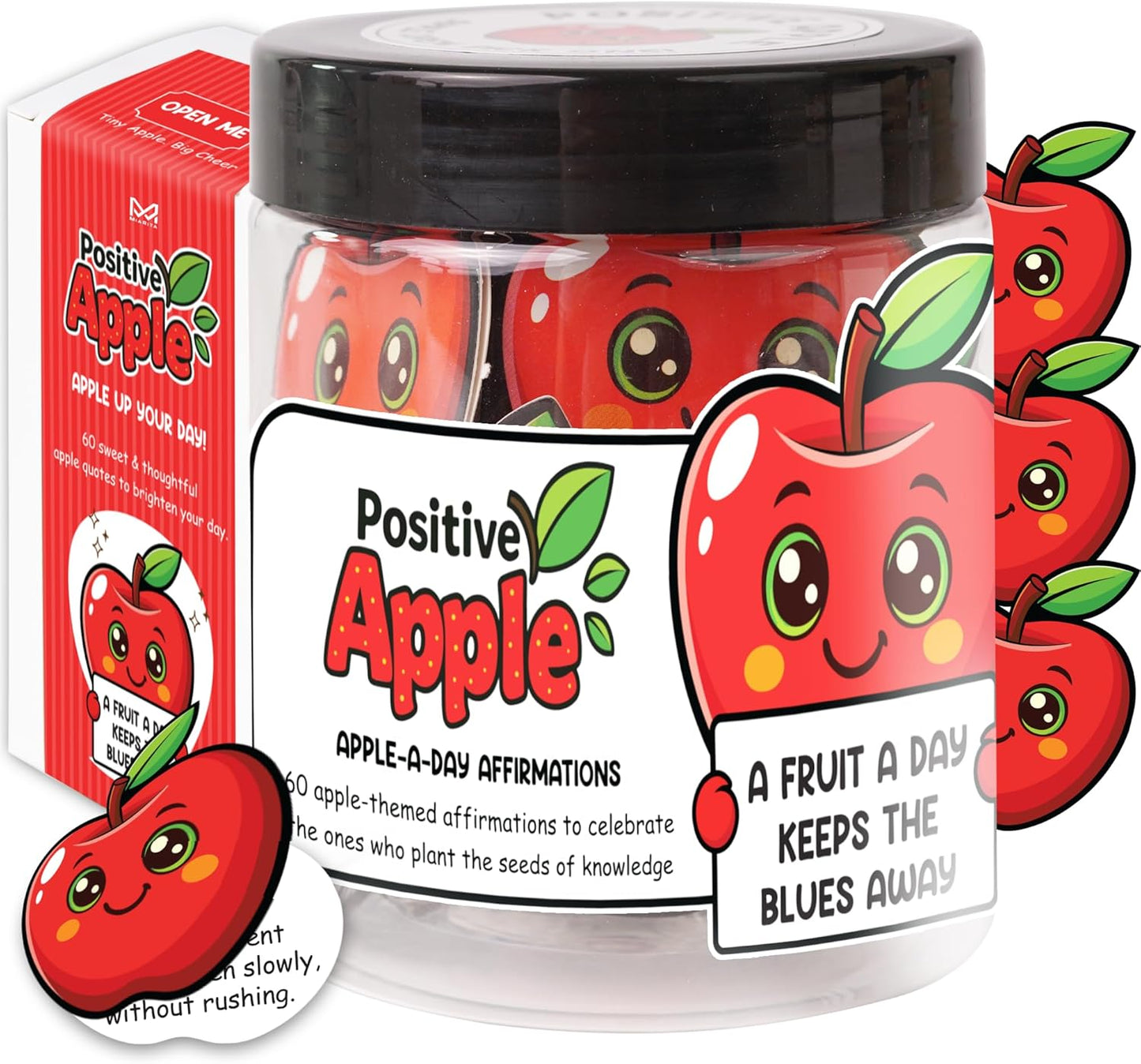 60 Positive Apple Daily Affirmation Cards Jar– Teacher Back to School Gifts - Apple for Teacher Gift - Teachers Gifts for Women -Teachers Day Graduation End of the Year Thank You Gift for Women