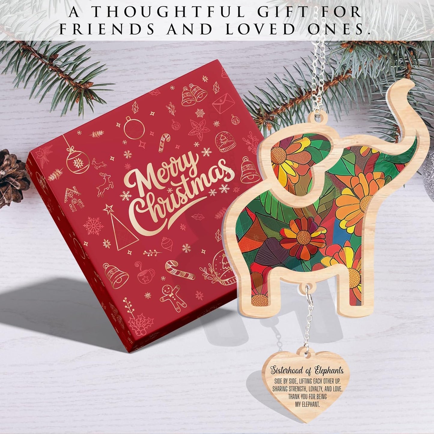 Elephant Ornaments for Sisterhood Friendship – Elephant Christmas Ornament, Sisterhood Gifts for Women, Friendship Ornaments for Women Friends, Elephants Suncatcher