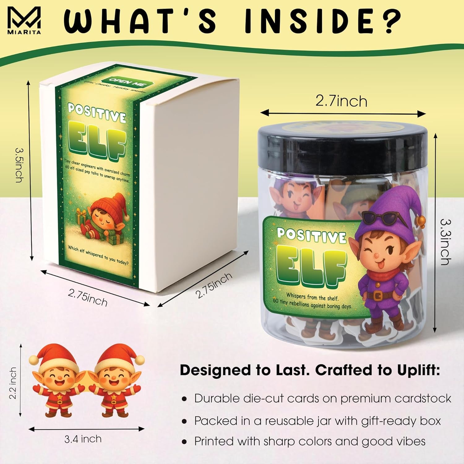 Positive Elf Jar – 60 Funny Emotional Support Elf, Christmas Gifts for Teens, Women, Men, Coworkers, Teachers, Sisters, Friends – Christmas Stocking Stuffer for Teens, Women, Men