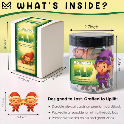 Positive Elf Jar – 60 Funny Emotional Support Elf, Christmas Gifts for Teens, Women, Men, Coworkers, Teachers, Sisters, Friends – Christmas Stocking Stuffer for Teens, Women, Men