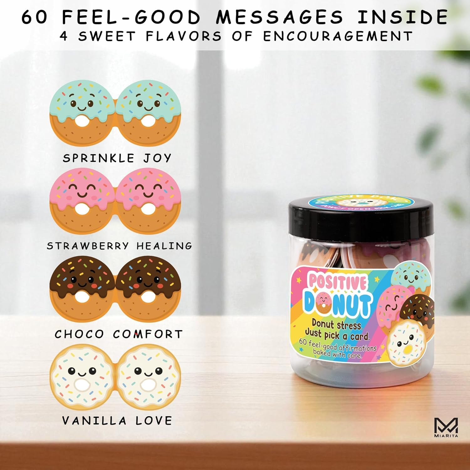Positive Donuts Jar, Emotional Inspirational Support 60 Affirmation Cards, Cheer up Cute Donut Gifts for Teen Girls, Daughter, Firends, Teen Girl Gifts Trendy Stuff