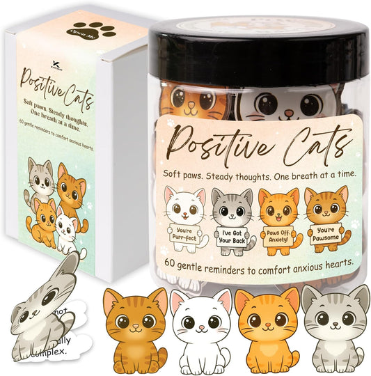 Positive Cats Jar – 60 Affirmation Cards for Anxiety & Self Care, Cat Gifts for Women, Teens & Men, Mental Health & Stress Relief Support Gifts, Cat Mom Gift