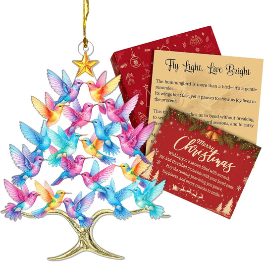 Hummingbird Christmas Ornament 2025, 3D Double Layer Acrylic Humming Bird Ornaments for Christmas Tree, Hummingbird Gifts for Women, White Elephant for Women, Xmas Tree Decorations