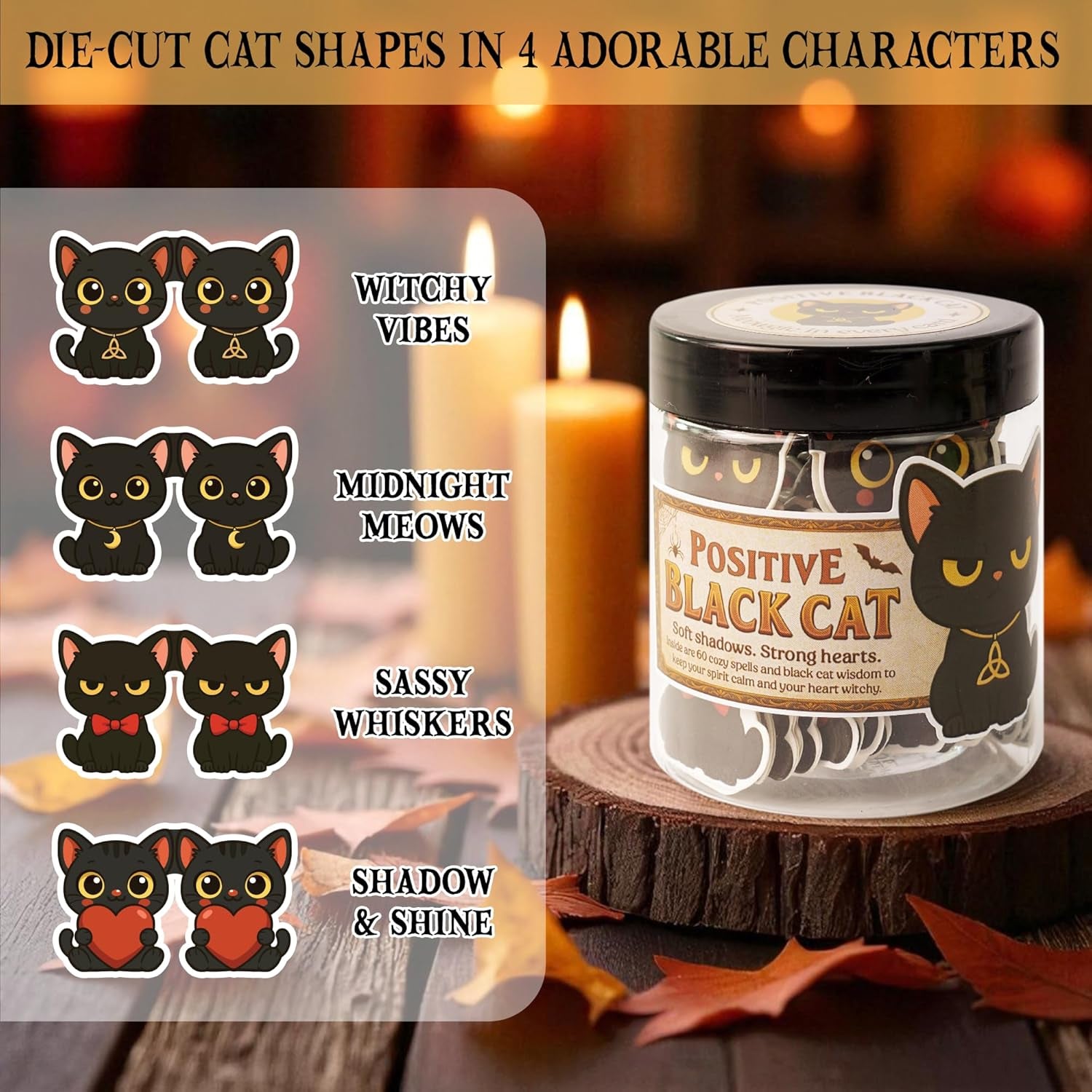 Positive Black Cats Jar – 60 Affirmation Cards for Anxiety & Self Care, Black Cat Halloween Gifts for Women, Kids, Teens & Men, Mental Health & Stress Relief Support Gifts