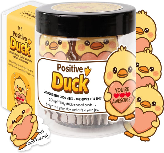 Positive Duck Jar – 60 Funny Emotional Uplifting Support Affirmation Cards, White Elephant Gift for Women Men, Stress Relief Gifts, Duck Gifts, Cards to Reduce Anxiety & Increase Relaxation