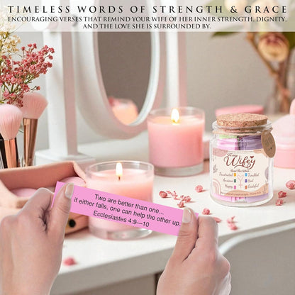 Bible Verse Jar for Wife – 92 Inspirational Scriptures by Emotion, Christian Gift from Husband to Wifey, Encouragement Jar for Women, Romantic & Faith-Based Gift