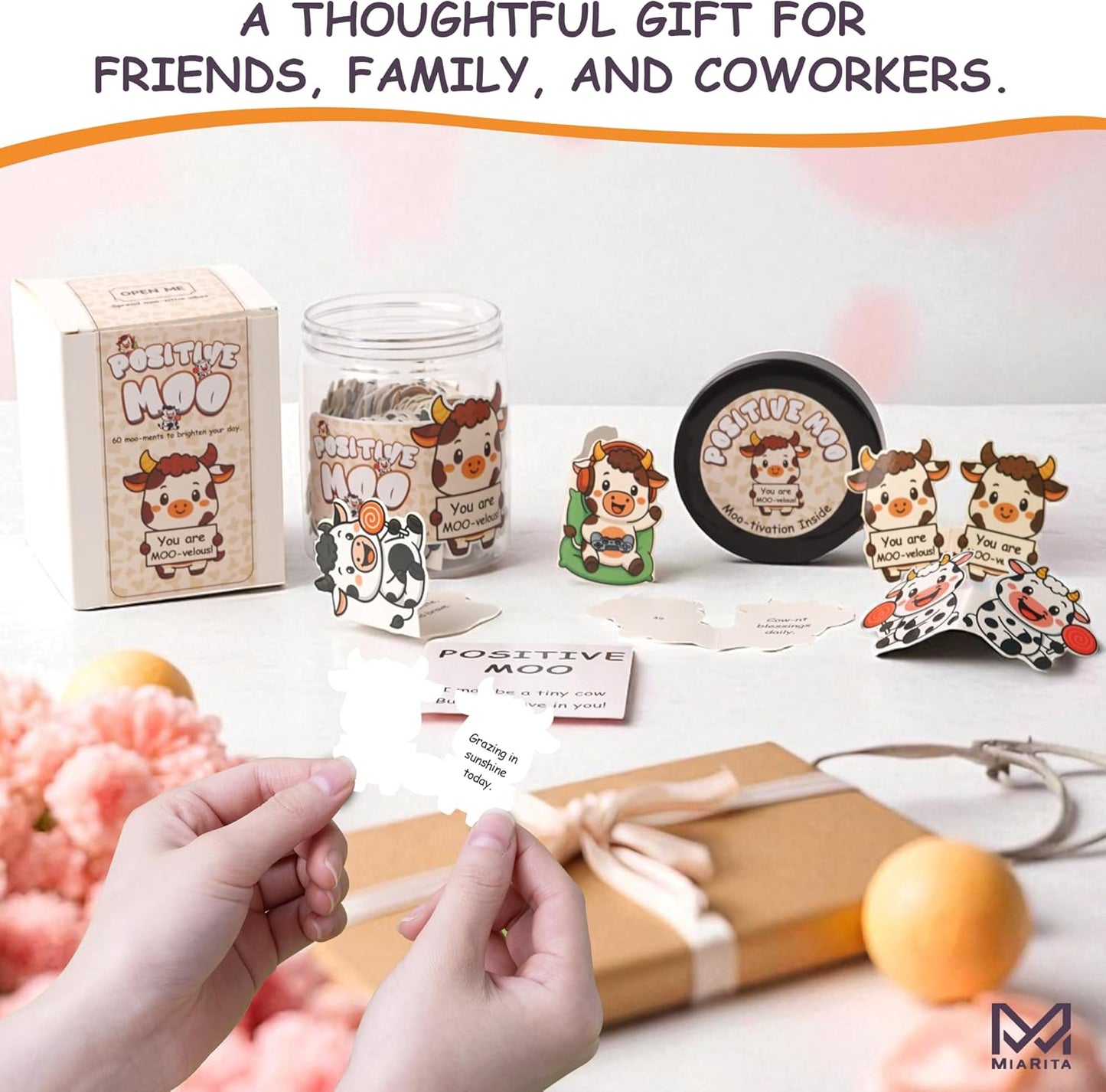 Positive Cow Gifts for Women Cow Lovers - Daily Affirmation Cards for Men Coworkers, Cute Friend Birthday Gifts for Women Teacher, Trendy Stuff Teenage Girl Gift for Christmas, Easter