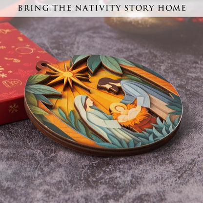 Nativity Christmas Ornament – Religious Holy Family Ornament with Bethlehem Star, Christian Christmas Tree Decoration, Layered 3D Style Ornament Gift for Christian Families
