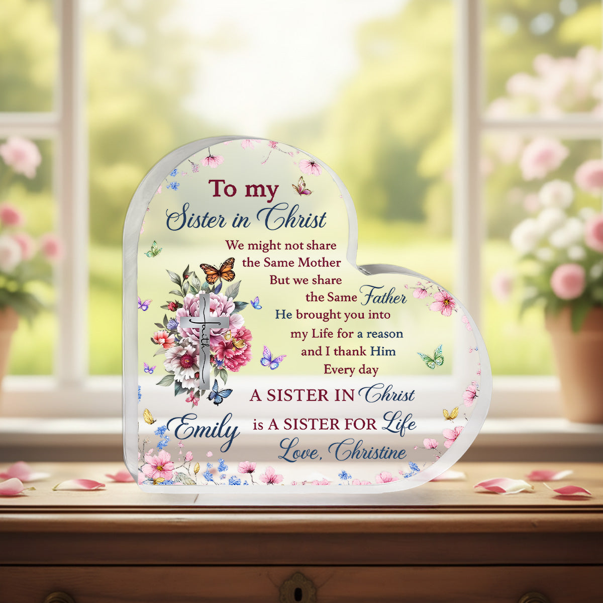 A Sister In Christ Is A Sister For Life - Heart Shape Acrylic Plaque
