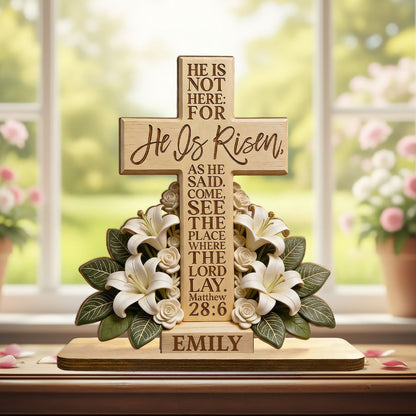 He Is Risen With Lillies - Personalized Wooden Plaque