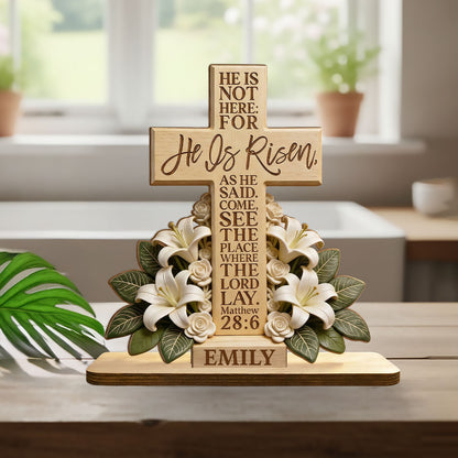 He Is Risen With Lillies - Personalized Wooden Plaque